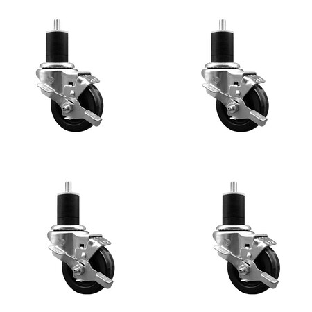 Service Caster 3'' SS Phenolic Swivel 1-3/4'' Expanding Stem Caster Set with Brake, 4PK SCC-SSEX20S314-PHS-TLB-134-4